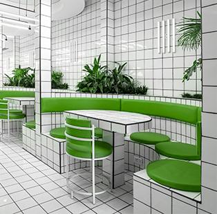 |||||Green foliage randomly interspersed across the eatery