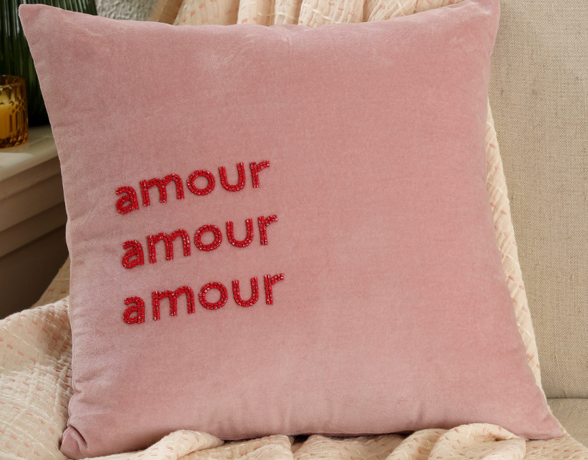 AMOUR BEADED VELVET CUSHION