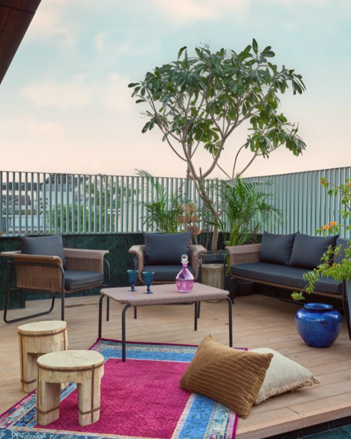 Pouring warmth, light, and poetry into the terrace, creating a space that feels as infinite as the sky above; Photograph by Rohit Mendiratta from The Matter Studio