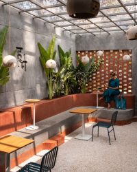 Project Hum’s backyard seating features Orb pendant lamps from Oorja; Photography by Saurabh Suryan