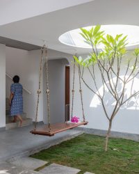A wooden swing sourced from ANM Gallery in Karaikudi, invites moments of repose; Photography by Atik Bheda